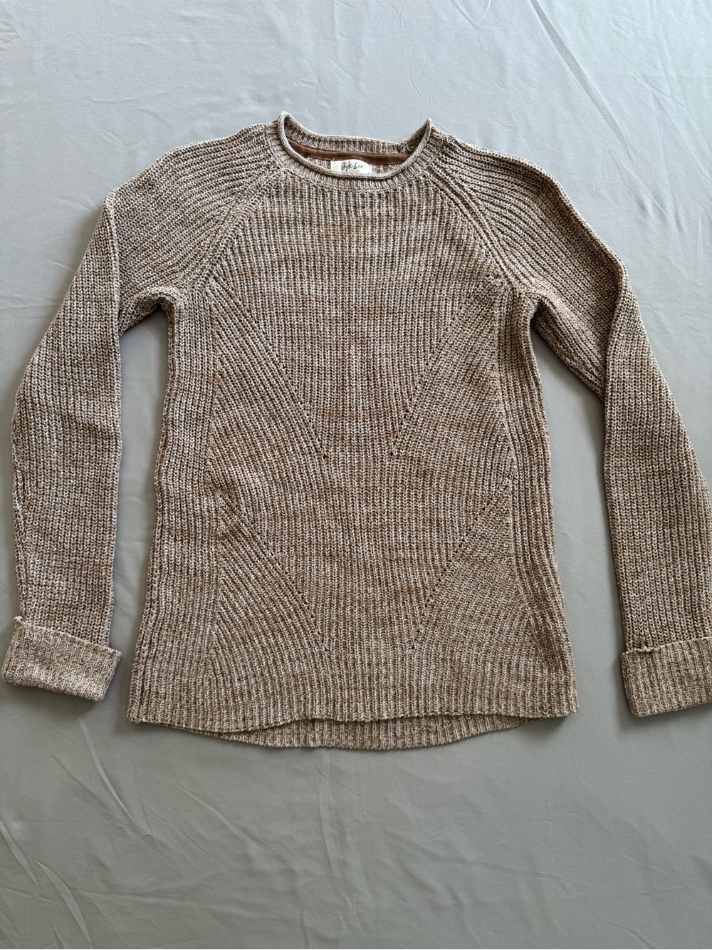 Style & Co. Beige Marbled Crewneck Knit Sweater